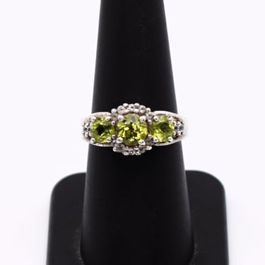 80's peridot white topaz sterling size 7 cocktail ring, 925 silver CRP Thailand bling ring 