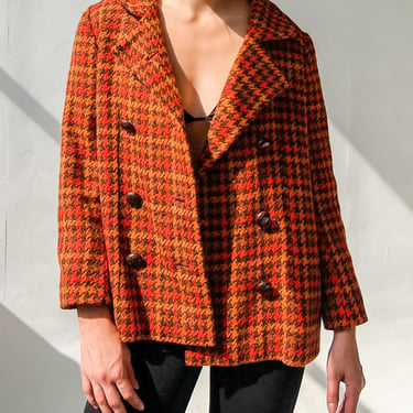Orange Houndstooth Wool Coat (M)