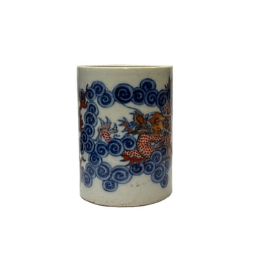 Chinese White Porcelain Blue Red Dragon Holder Pot Vase ws2978E 