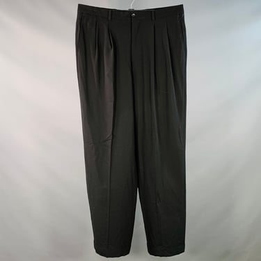 GIORGIO ARMANI Size 34 Black Wool Pleated Cuffed Tapered Dress Pants