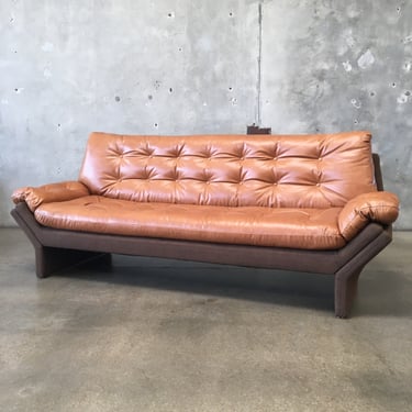 Vintage Mid Century Modern Two Tone Leather Sofa