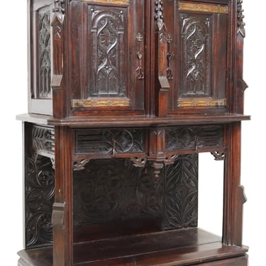 Antique Cupboard, French Gothic Revival, Carved, Credence, 18th C, 1700s!!