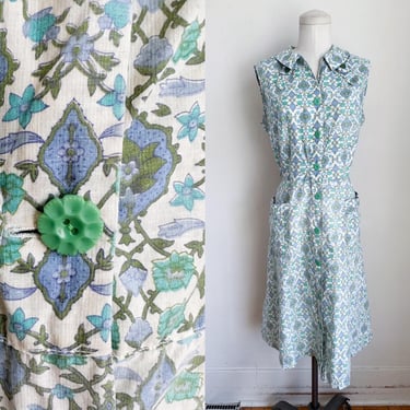 Vintage 1950s Art Nouveau Floral Shirt Dress / M 