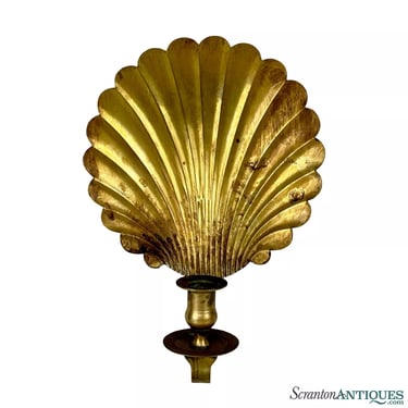 Mid-Century Hollywood Regency Brass Scallop Shell Candle Holder Wall Sconce