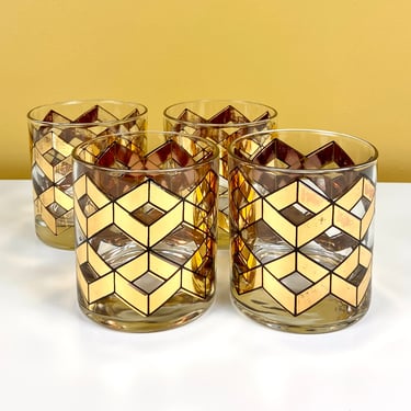 Set of 4 Culver Geometric Rocks Glasses (2 sets available) 