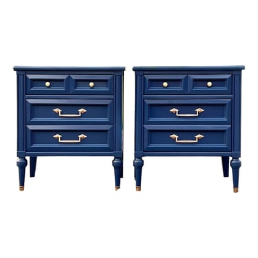 Newly Lacquered Hollywood Regency Three Drawer Nightstands - a Pair 