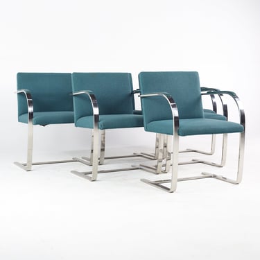 Knoll BRNO Flat Bar Chrome and Fabric Chairs - Set of 6 - mcm 