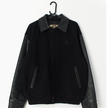Vintage varsity jacket in black leather and wool - Large / XL 
