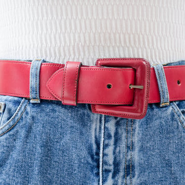 red leather belt | 80s vintage Joan & David wide thick red statement waist belt 