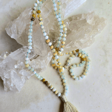 James + Jezebelle | Opal + Aquamarine Knotted Tassel Necklace
