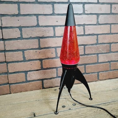 Groovy Mod Black Rocket Oozy Glo Lava Lamp with Red Glitter Lava 