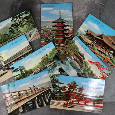 Set of 8 Vintage Kyoto Japan Postcards | Glossy Full Color UNUSED Japanese Postcards in Original Package | Circa 1940s 