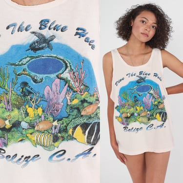 Dive the Blue Hole Shirt 90s Belize Suba Diving Tank Top Tropical Fish Tourist Graphic Tee Retro T-shirt Single Stitch Vintage 1990s Large L 