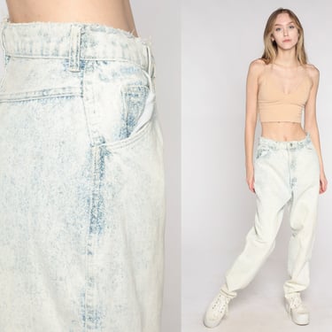 Acid Wash Jeans 80s 90s Baggy Jeans High Waisted Rise Relaxed Fit Light Blue Denim Pants Retro Tapered Festival Vintage 1990s Small S 28 