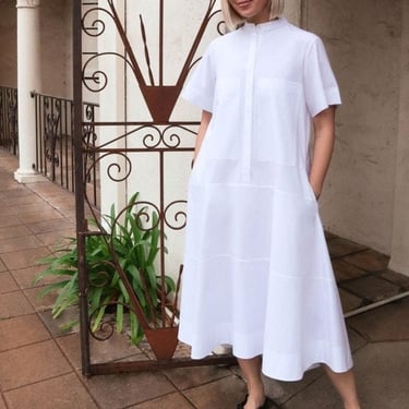G. Label Goop White Mendoza Dropped-Waist Shirtdress Minimalist Sz 10 