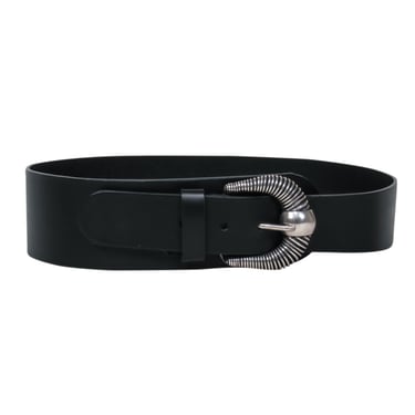 IRO - Black Leather Belt w/ Silver Buckle Sz 80