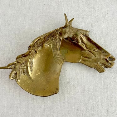Vintage Aged Brass Horse Head Dish, Solid Brass Jewelry Tray, Ring Dish, Catchall Dish 