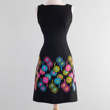 Vintage 1960's Flower Power Embroidered Shift By Alison Ayres / SM