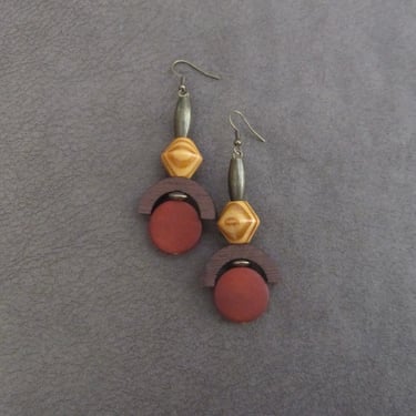 Earth tone wood earrings, Afrocentric African earrings, bold earrings, statement earrings, geometric earrings, rustic natural earrings 277 