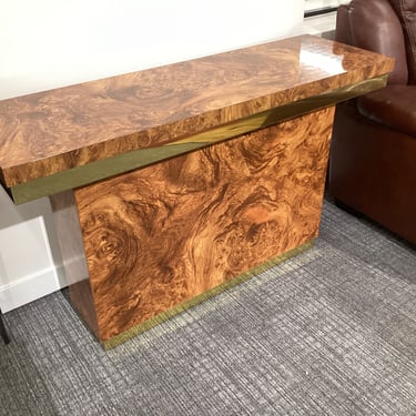 Burl & Brass Console Table