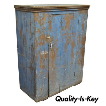 Antique Blue Distress Painted PA Rustic Primitive Jelly Cupboard Pantry Cabinet