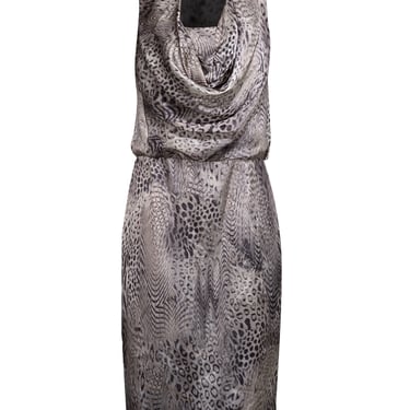 Lafayette 148 - Grey, Beige, & Black Animal Print Cowl Neck Dress Sz 6