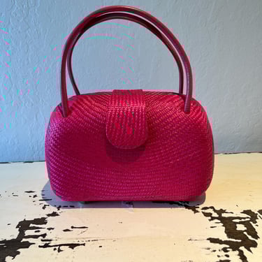 Casually Elegant - Vintage 1980s Fuchsia Pink Pedaline Straw Wicker Box Handbag Purse 