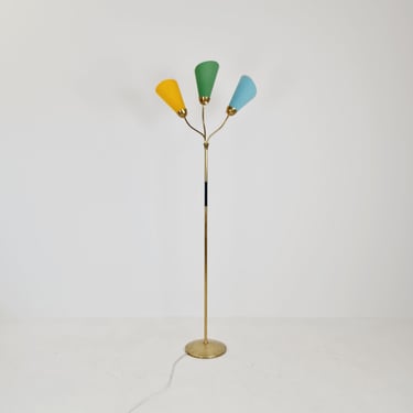 German Modern three flex arms brass floor lamp, 1950s 