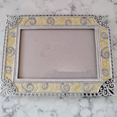 Antique Inspired 4x6 Yellow and Silver Ornate Frame with Velvet Back Horizontal or Vertical 