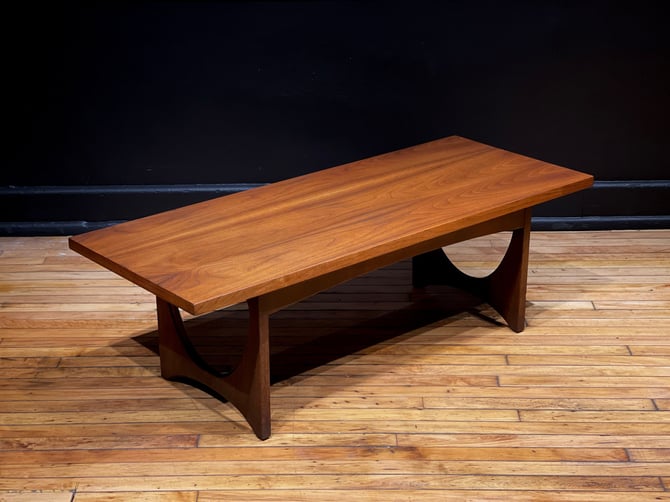 Restored Broyhill Brasilia Rectangular Walnut Coffee Table Mid Century MidModMKE Milwaukee WI