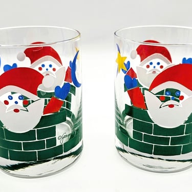 Georges Briard Christmas Whiskey Glasses Set, Vintage Christmas, Vintage Santa 
