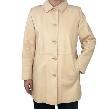 Vintage Calvin Klein Cream White Lambskin Leather Retro Mid Length Coat Sz M 
