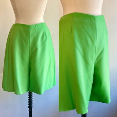 Vintage 60's LIME GREEN MOD Skirt Skort Shorts / A-line + Zip Up Back 