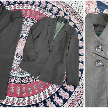 Vintage ‘90s Harve Benard by Benard Holtzman ladies pant suit | nut brown &amp; gray pinstriped wool blend, 4 XS 