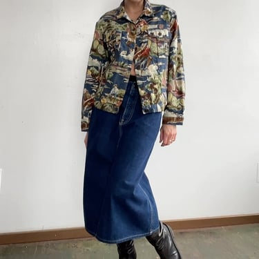 Cactus Print Barkcloth Western Jacket (M)