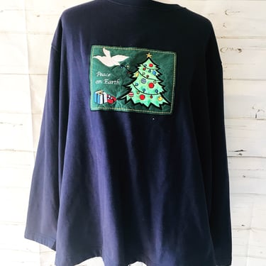 Vintage 80s 90s Christmas Sweat Shirt Ugly Christmas Sweater Peace On Earth Sweatshirt Size 3X 