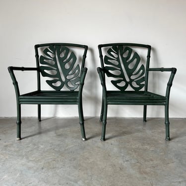 Vintage Faux Bamboo - Leaf Back Outdoor Aluminum Chairs - a Pair 
