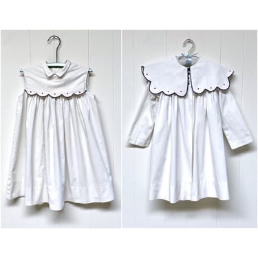 Vintage 1960s Edwardian Style Girl's White Cotton Sleeveless Dress & Coat Set, Suzy Brooks Church or Wedding Party Outfit, Size 6 to 7 