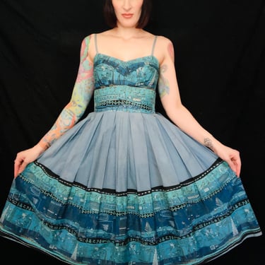 Vintage 1950's AAA Egyptian Novelty Print Fit and Flare Sun Dress by Ross Sutherland - 