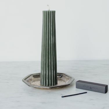 Petite Beeswax Fluted Pillar with Vintage Silver Wine Coaster