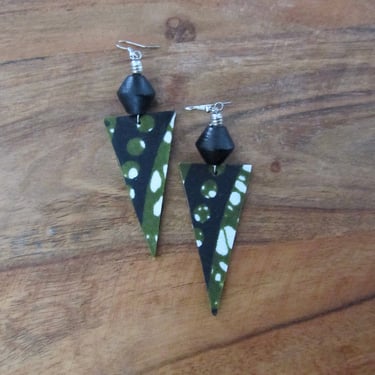 African print Ankara green fabric earrings, triangle 