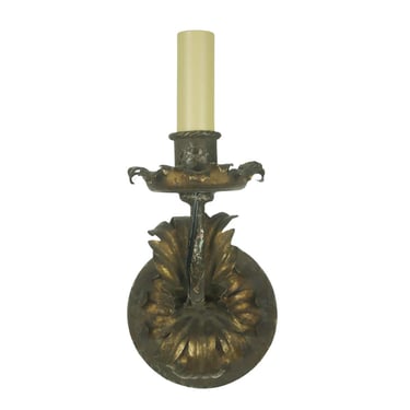 Vintage French Brass Leaf One Arm Wall Sconce