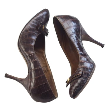 1960s brown snakeskin high heel shoes 