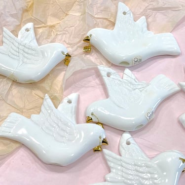 VINTAGE: 6pcs - 1980s Dove Ornaments - Dept 56 - Bone China Ceramic Dove - White Dove - Christmas, Holidays, Wedding, Love, Valentines 