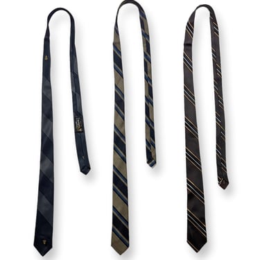 Lot of 3 ~ Vintage 1950s/1960s Striped Silk Neckties ~ Rockabilly ~ Mod ~ Preppy / Ivy / Trad ~ Tie / Ties ~ Skinny 