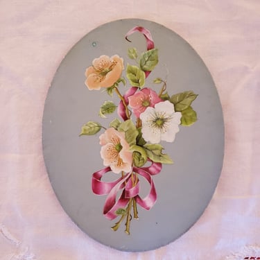 Oval floral painting Cottage wall hanging Bedroom decor 
