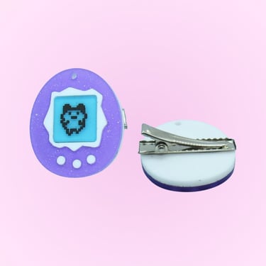 Virtual Pet Hair Clip - Cute Egg Friend Barrette - 90s Y2K Aesthetic Toy Nostalgia 