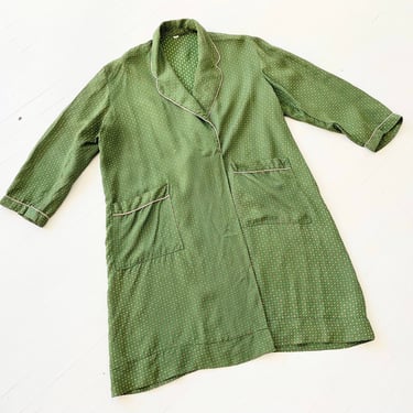 1970s Forest Green Geometric Print Robe 