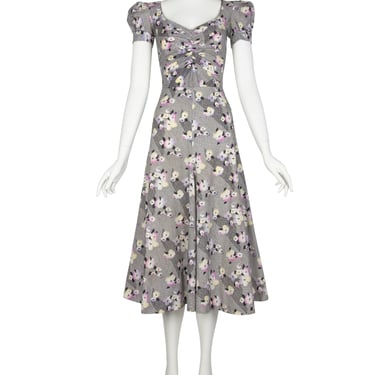 BIBA Vintage 1970s Black White Pastel Floral Cotton Dress