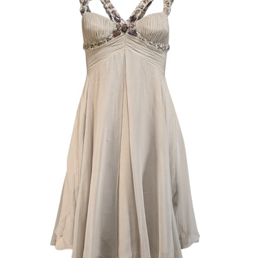 Mandalay - Light Grey Silk Dress w/ Beaded Straps Sz 4